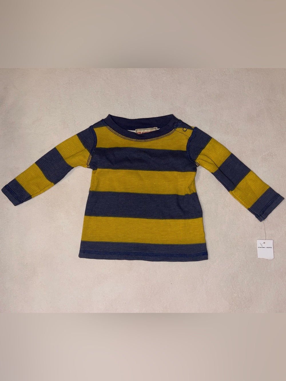 Kids Headquarters Stripe Waffle Long-Sleeve Top - Navy & Mustard